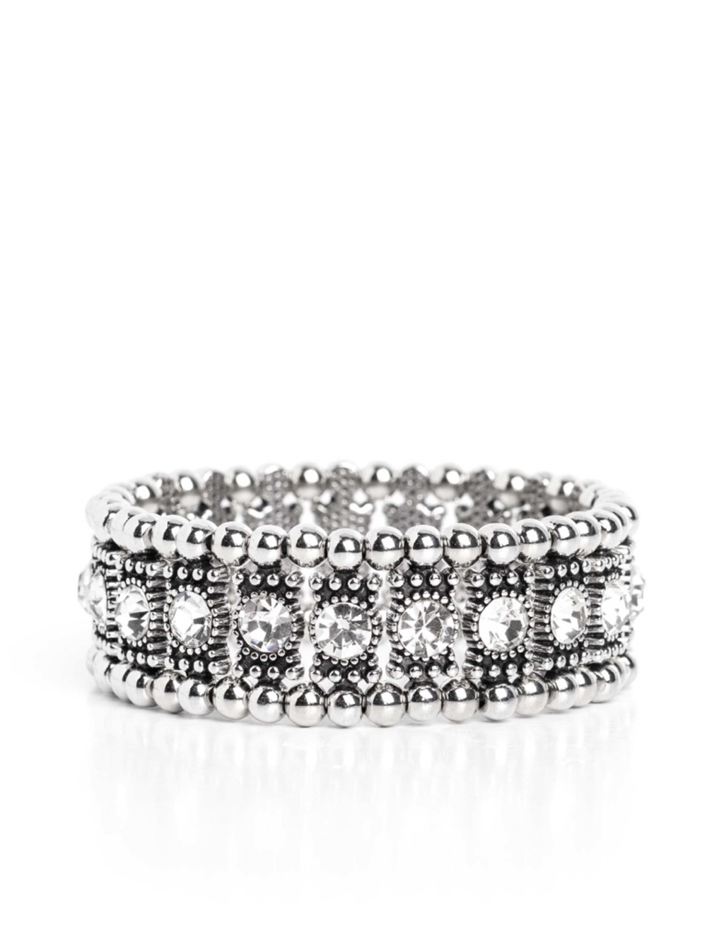 Silver Crystal Beaded Stretch Bracelet